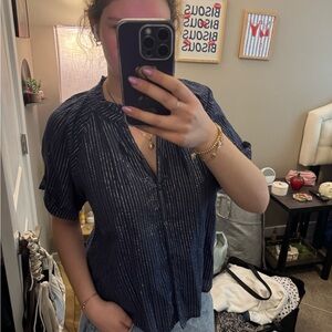 Apiece Apart Dark Blue and silver striped button up